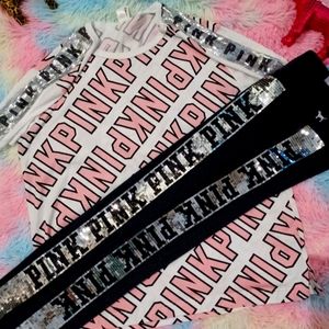 VERY RARE HTF VS PINK OUTFIT GORGEOUS SEQUINS shirt EXTRA LARGE,leggings large✨️